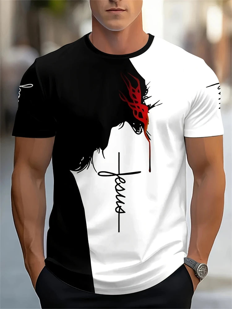 Hip-Hop Style Cartoon Bear Print T-Shirt Men’s Oversized Street Fashion Tee