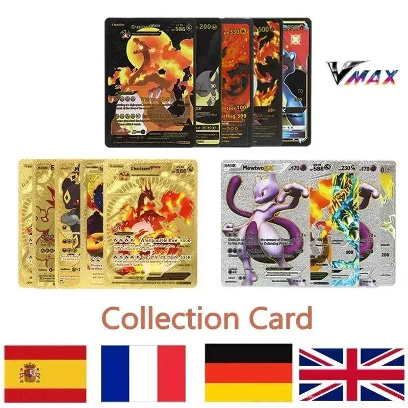 27-110 stücke Pokemon Karten Pikachu Gold Silber Schwarz Bunte Vmax GX Sammlung Karte Spielzeug