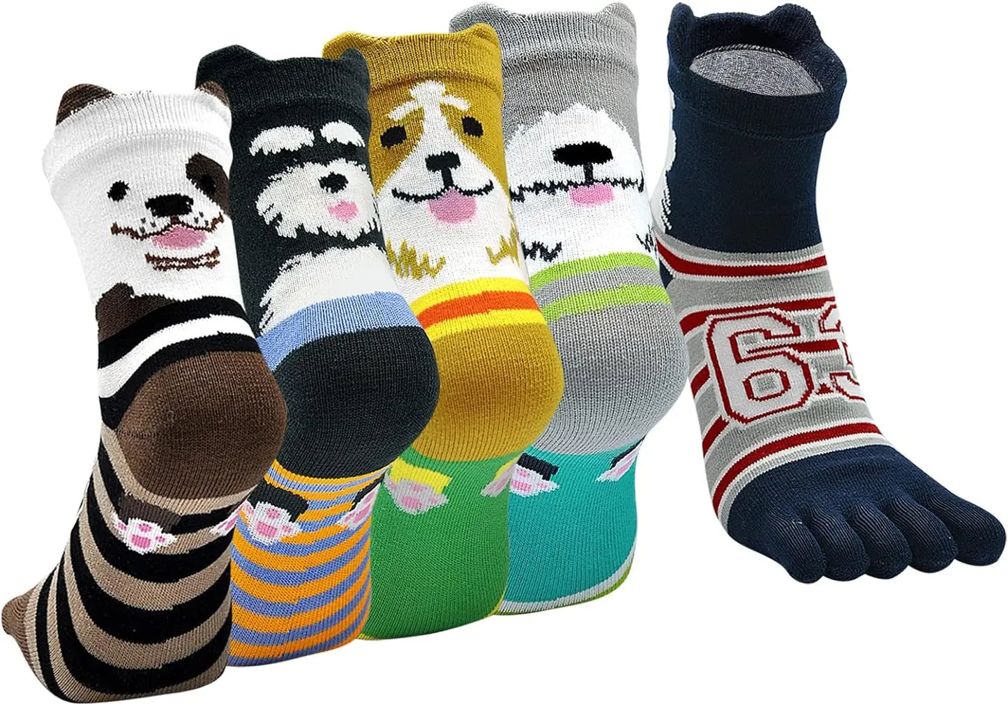Süße Söckchen mit Katzen- und Hundemotiv für Damen, Baumwolle, für sportliches Laufen, Fünf-Finger-Design, auffälliges modisches Schuhwerk