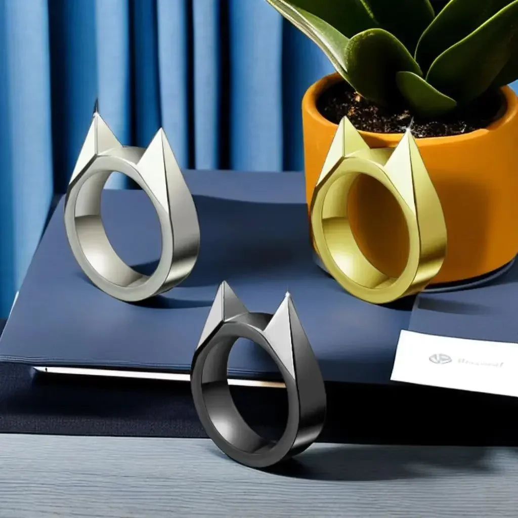 Bagues d'autodéfense unisexes en forme d'oreilles de chat mignon - Bijoux de phalange en métal multifonctionnels pour femmes et hommes