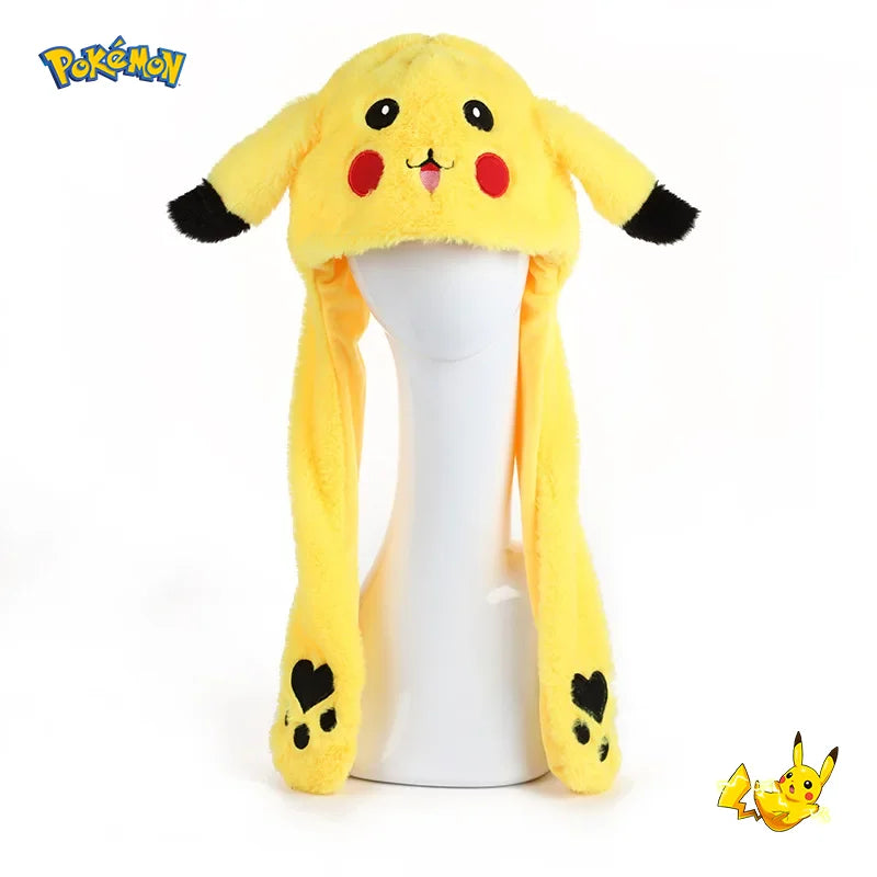 Neue Pokémon Kawaii Pikachu Beanie-Mütze – Bewegliche Hasenohren und glänzende Ohrenklappen, lässige Tiermütze, Geburtstagsgeschenk