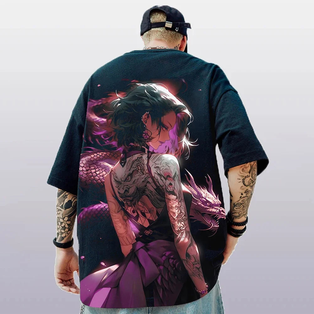 T-shirt d'été pour hommes avec imprimé anime 3D surdimensionné, haut décontracté tendance