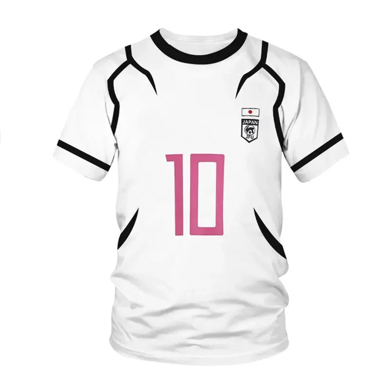 Anime Football Jersey T-Shirt for Men Women Children's Eye Catching Short Sleeve Summer Sport Shirt in Blue and White