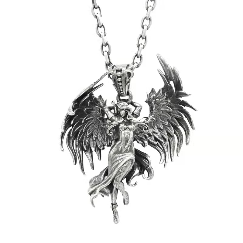 Collier avec pendentif en forme de fille Mecha en plaqué argent - Bijoux tendance hip-hop rock punk pour hommes et femmes | Idée cadeau