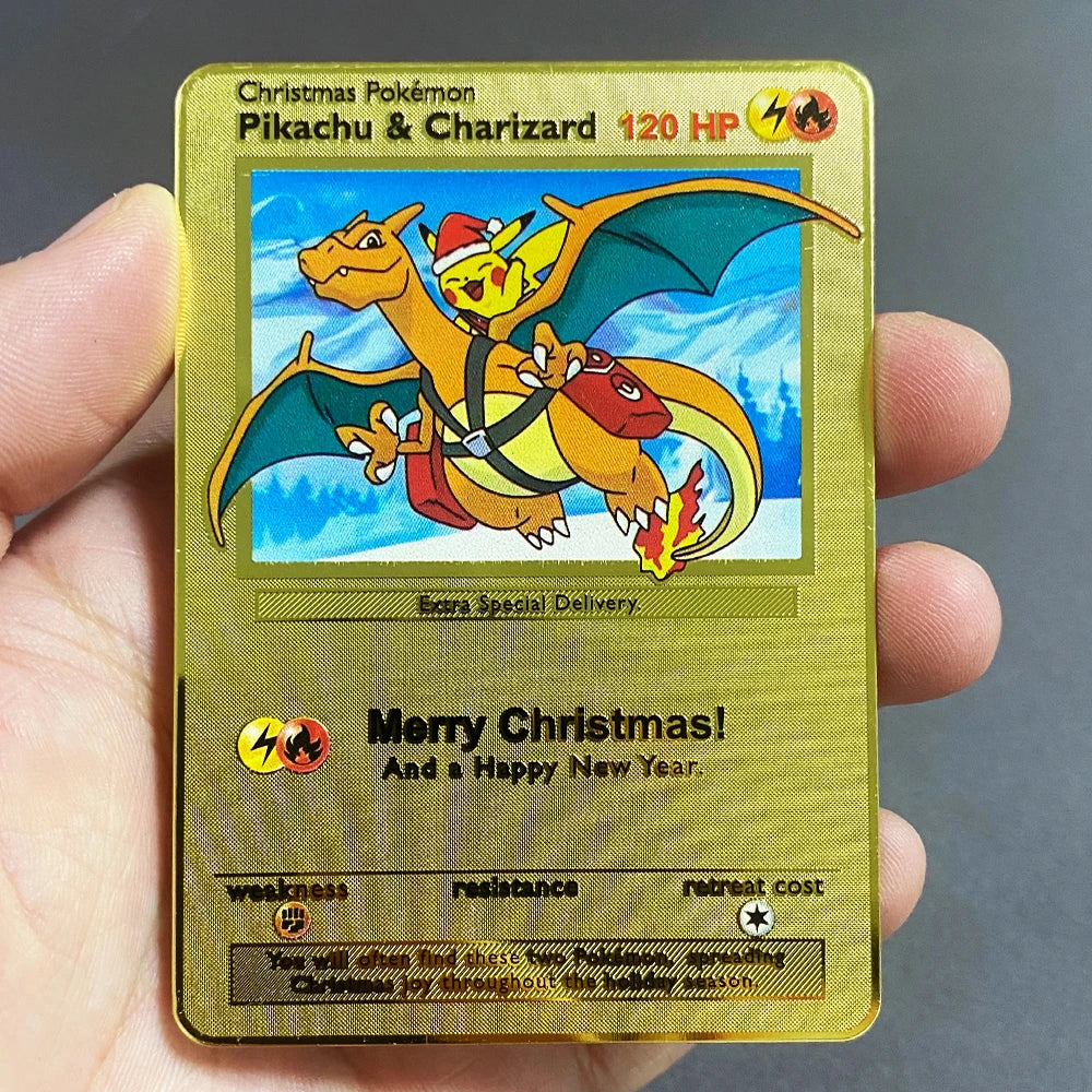 Pokemon Metall Karten Englisch Anime Pikachu Charizard Vmax GX V Buchstaben Spiel Sammlung Karte Kind
