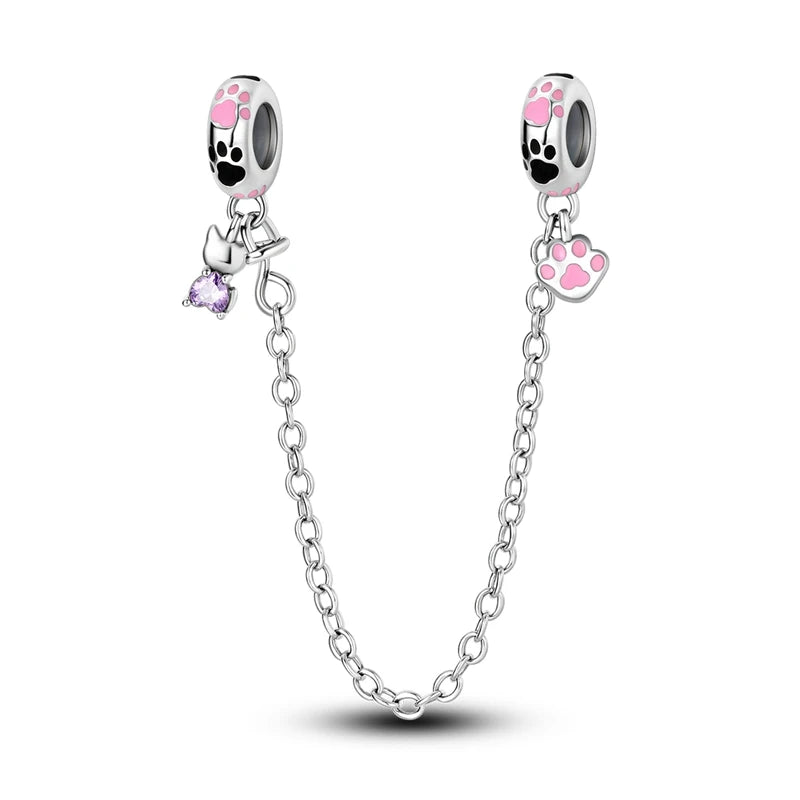 925 Sterling Silber Süßer Katzenanhänger – Pfotenabdruck-Perlenanhänger für selbstgemachte Armbänder
