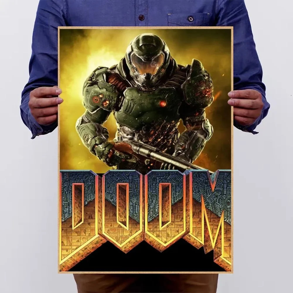 Game A-DOOM-Eternal Poster Kraft Club Bar Paper Vintage Wall Art Painting Stickers