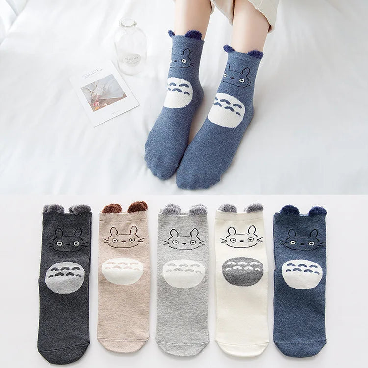 5 Paar Damensocken mit Cartoon-Tieren, fröhliche, lustige Baumwollsocken, süße Socken aus Federgarn