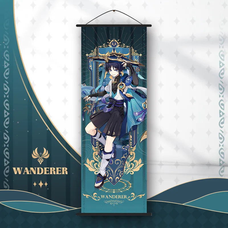 Genshin Impact Scroll Canvas Painting Hanging Anime Poster Wall Art Room Decoration