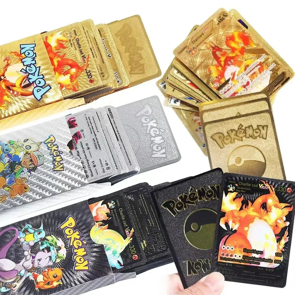 27-110 stücke Pokemon Karten Pikachu Gold Silber Schwarz Bunte Vmax GX Sammlung Karte Spielzeug