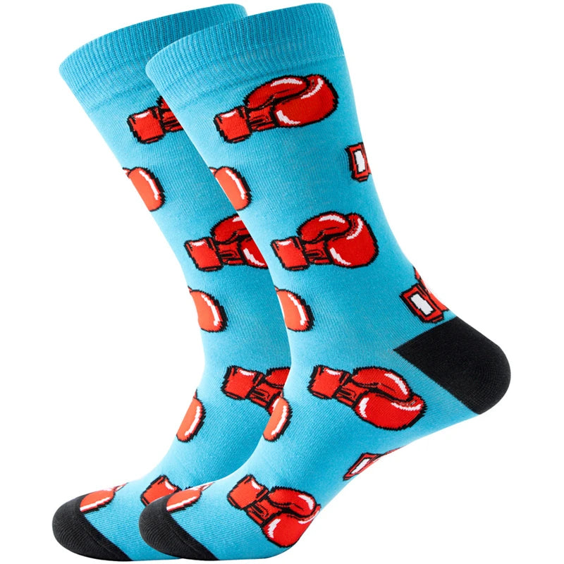 Neuartige Baumwollsocken mit Cartoon-Motiv für Herren 2023 Boxing Dollars Schachbretter Tier Große Größe Lange Socken