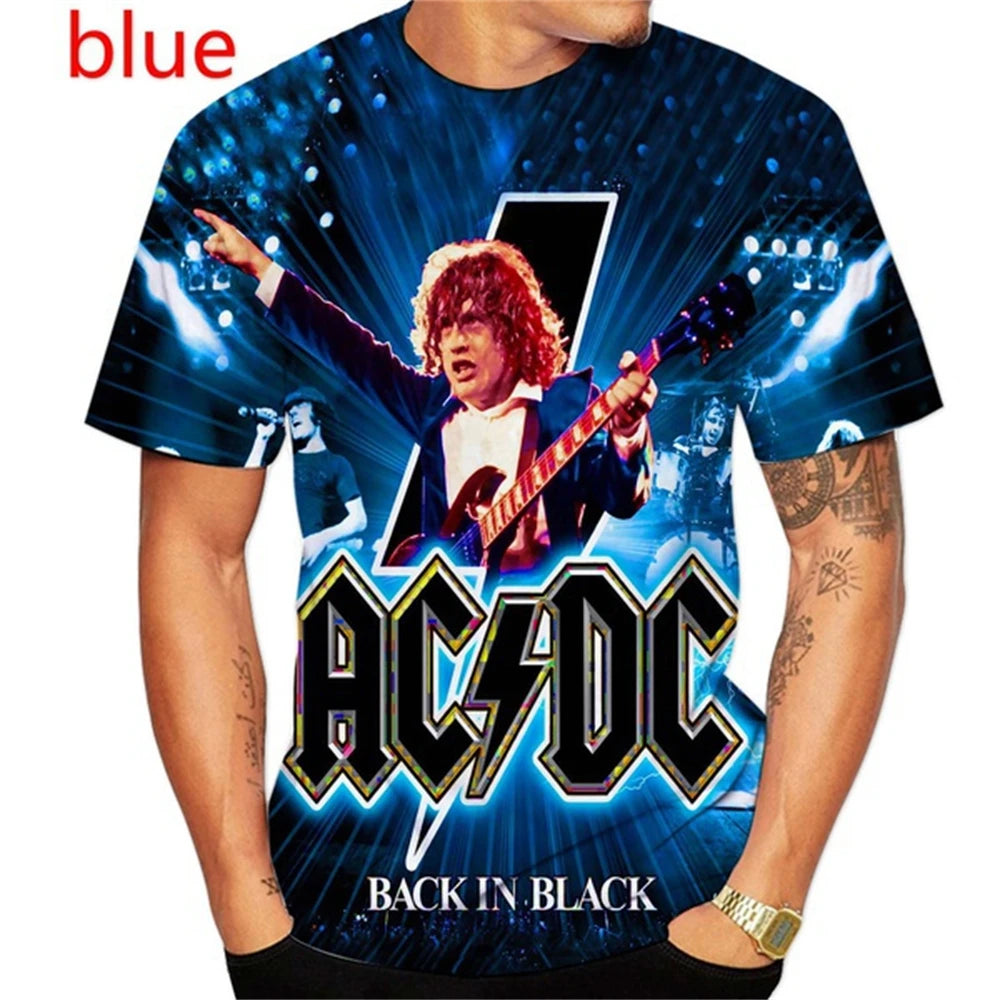 2024 Summer Fashion Men's T-Shirt AC/DC Metal Rock Band 3D Print O-Neck Top for Boys Casual Children's Wear