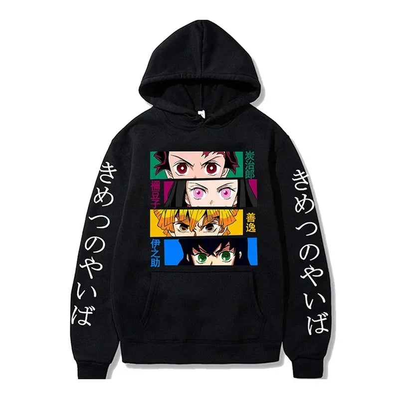 Anime Demon Slayer Hoodies Kamado Nezuko Print Unisex Plus Size Round Neck Streetwear Pullover Top for Men and Women