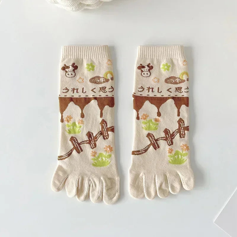 Niedliche Cartoon-Zehensocken – Fünffinger-Zehensocken aus Baumwolle für Damen, perfekt für Yoga und Sport