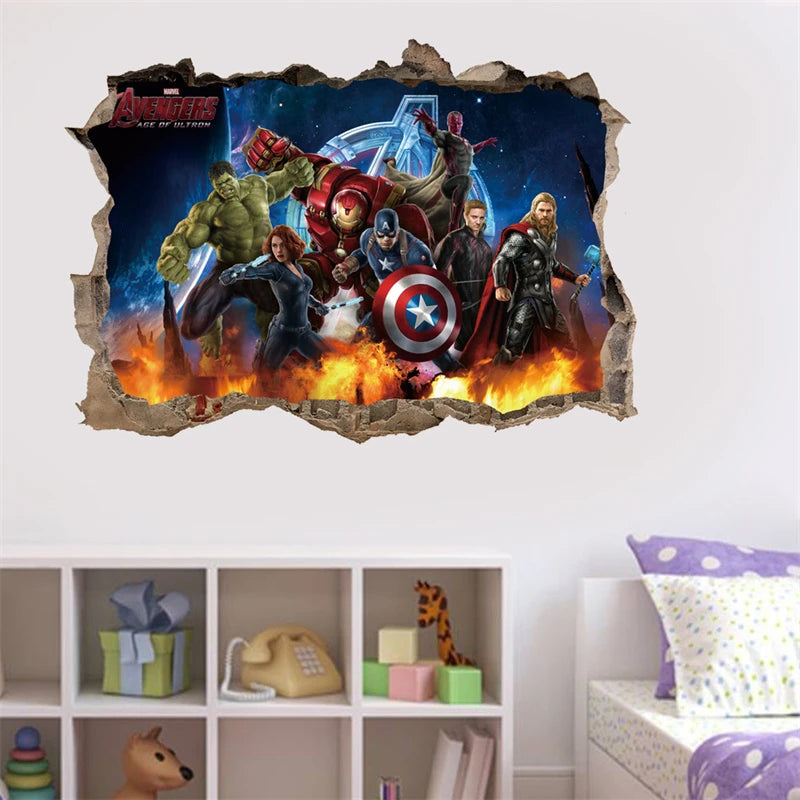 3D Stereoskopische Wirkung Avengers Wandaufkleber für Kinder Marvel Superhero Movie Poster Dekoration