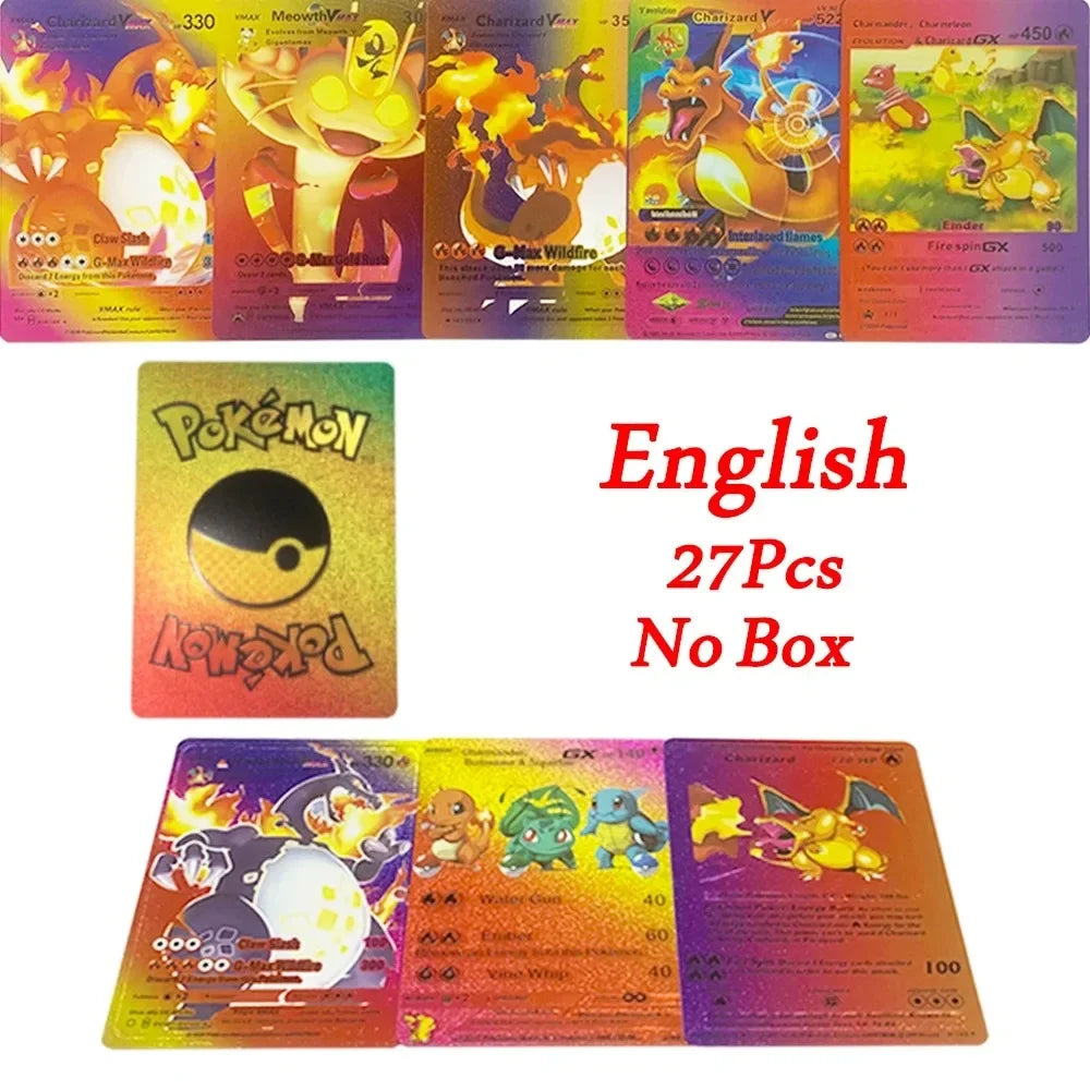 27-110 stücke Pokemon Karten Pikachu Gold Silber Schwarz Bunte Vmax GX Sammlung Karte Spielzeug