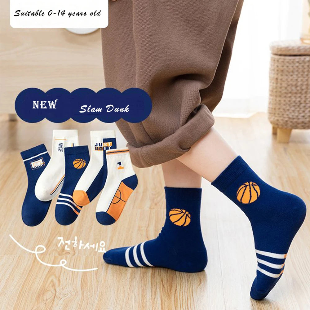 Lot de 5 paires de chaussettes mi-hautes en coton pour garçons – Chaussettes de sport respirantes et confortables (1 à 14 ans)