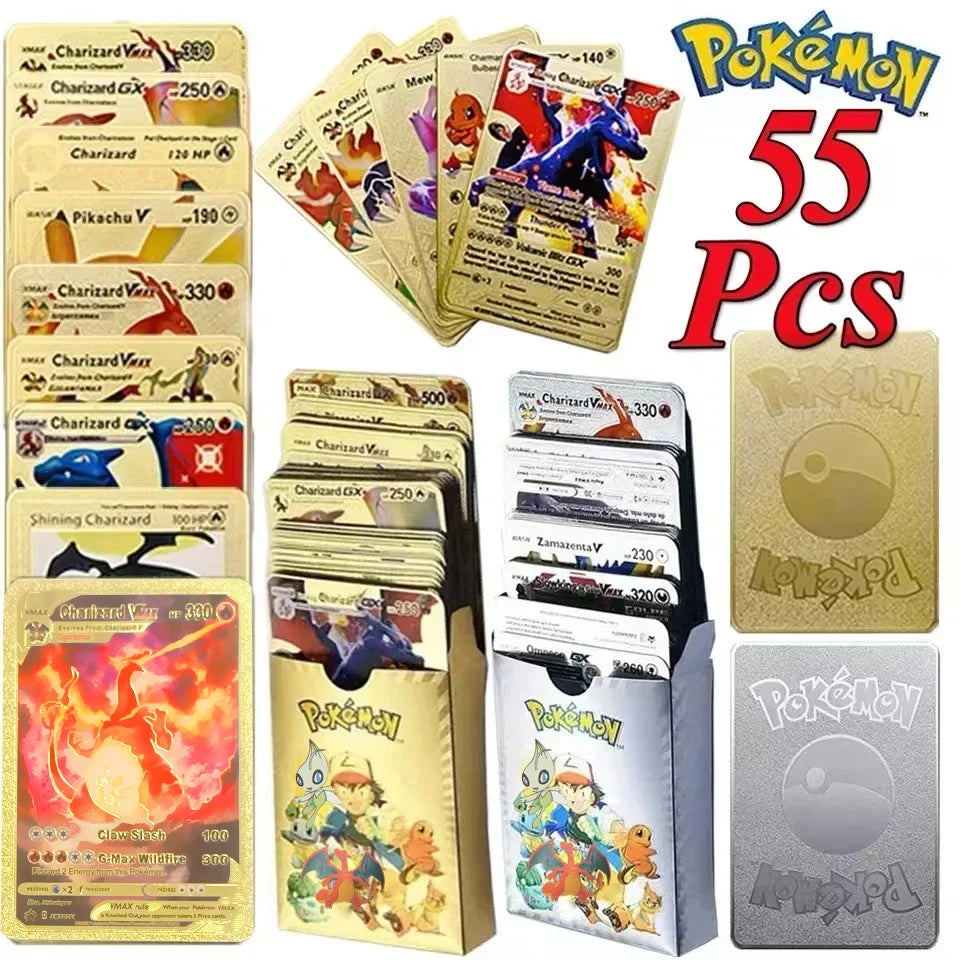27-110 stücke Pokemon Karten Pikachu Gold Silber Schwarz Bunte Vmax GX Sammlung Karte Spielzeug