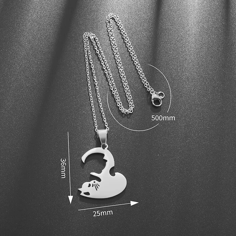 Hot Hug Love Pet Cat Couple Necklace – Stainless Steel BFF Pendant for Men & Women, Friendship Jewelry Gift