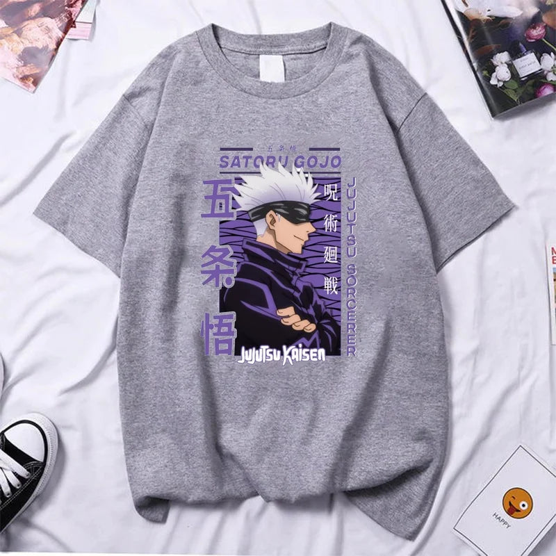 T-shirt à col rond Y2K de haute qualité avec dessin animé Gojo Satoru