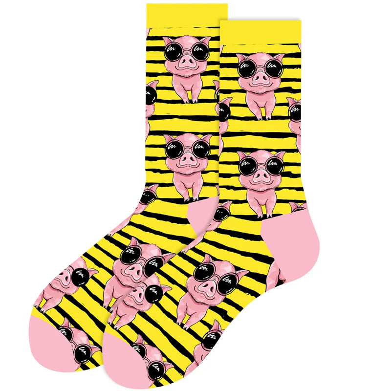 Neuartige Baumwollsocken mit Cartoon-Motiv für Herren 2023 Boxing Dollars Schachbretter Tier Große Größe Lange Socken