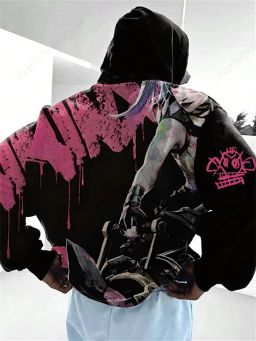 Anime Arcane League Jinx 3D-Druck-Kapuzenpullover – Übergroßes grafisches Sweatshirt für Männer und Frauen