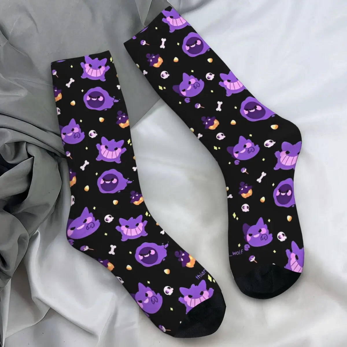 Japanische Anime Pokémon Gengar Socken – trendige, rutschfeste, atmungsaktive Radstrümpfe für Männer und Frauen