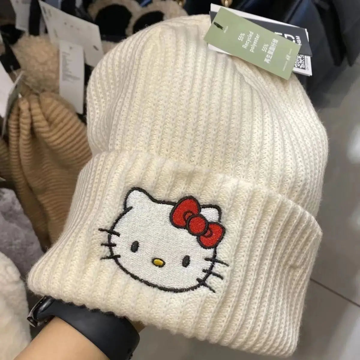 Sanrio Hello Kitty Strickmütze – Süße Anime-Wintermütze für Damen & Kinder