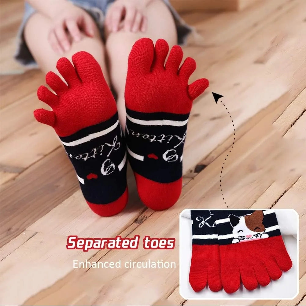 Süße Söckchen mit Katzen- und Hundemotiv für Damen, Baumwolle, für sportliches Laufen, Fünf-Finger-Design, auffälliges modisches Schuhwerk