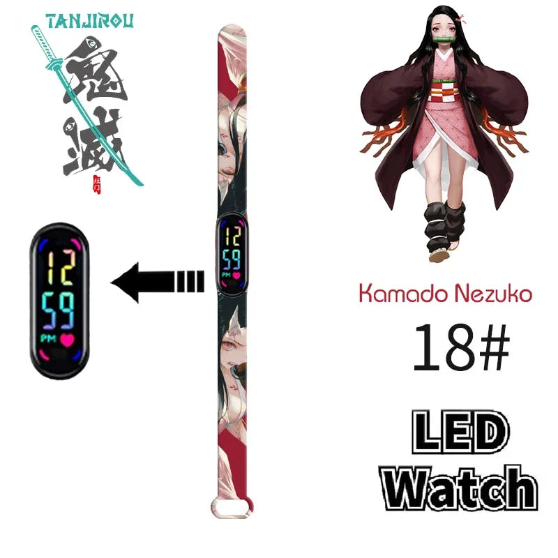 Pokémon & Demon Slayer LED-Uhr – Tanjirou & Nezuko Silikon-Touchscreen, wasserdicht, Sportgeschenk