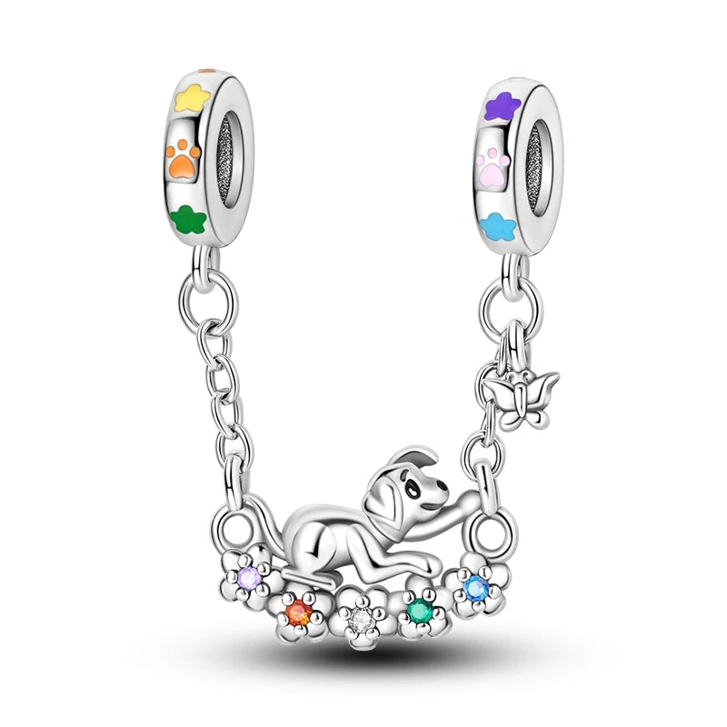 925 Sterling Silber Süßer Katzenanhänger – Pfotenabdruck-Perlenanhänger für selbstgemachte Armbänder