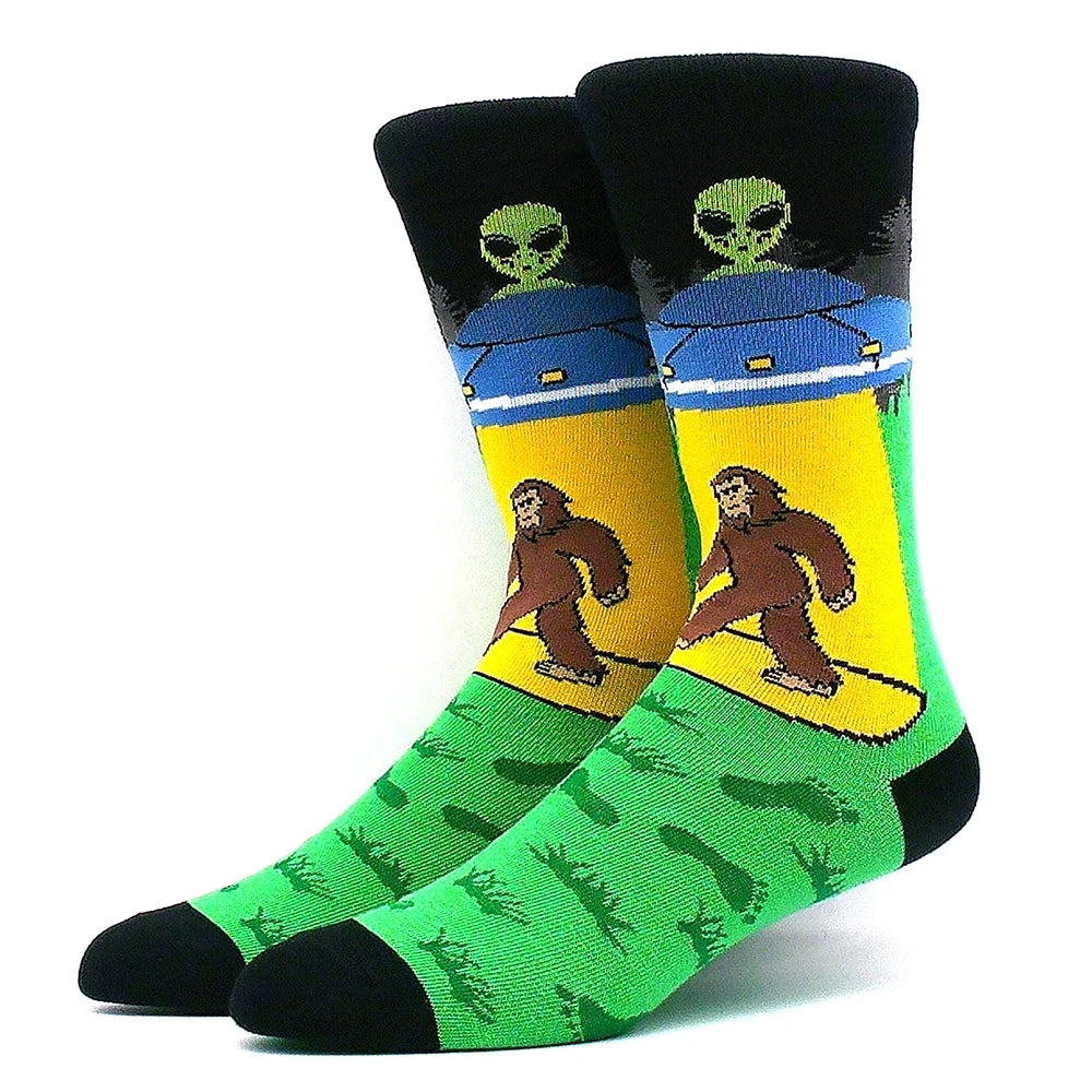 Lustige Alien- und Dinosauriersocken aus Baumwolle – Crazy Shark & Planet Designs