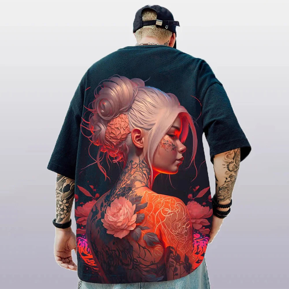 T-shirt d'été pour hommes avec imprimé anime 3D surdimensionné, haut décontracté tendance