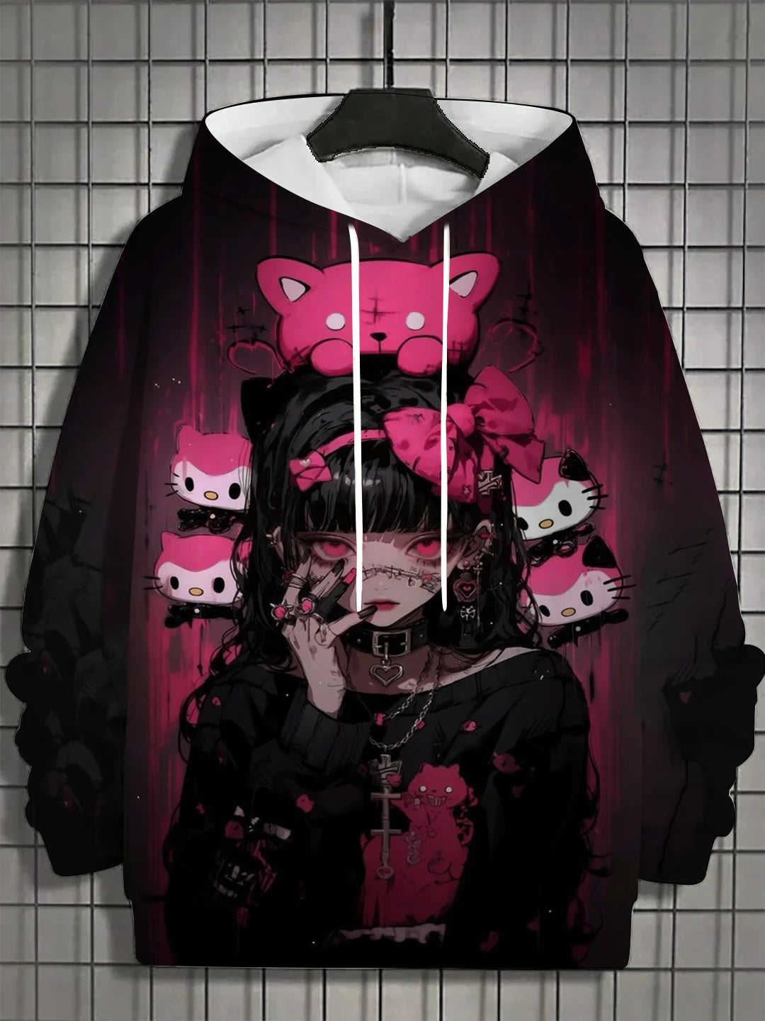 Kapuzenpullover für Herren mit 3D-Druck – Nymphet Cartoon Girl Grafik Übergroßes Streetwear-Sweatshirt