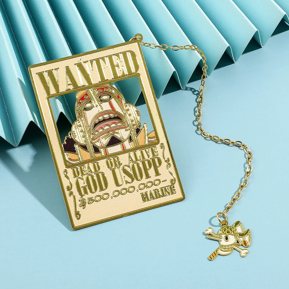 Anime One Pieces Pirates reward Metal Bookmarks with Tassel Gold Collection