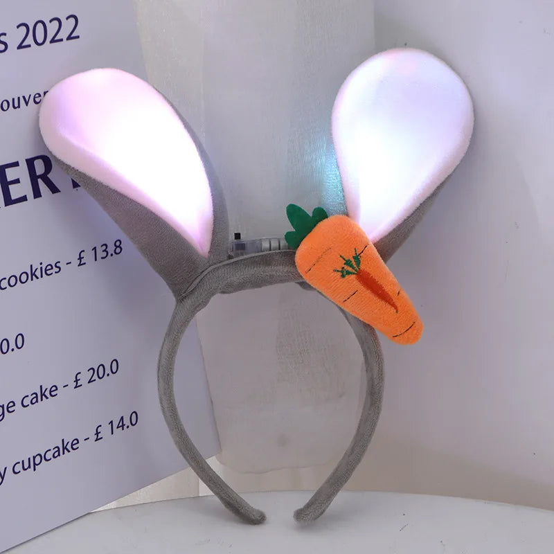 Chapeau de lapin en peluche à LED avec oreilles de lapin lumineuses – Joli chapeau de cosplay d'hiver pour adultes et enfants