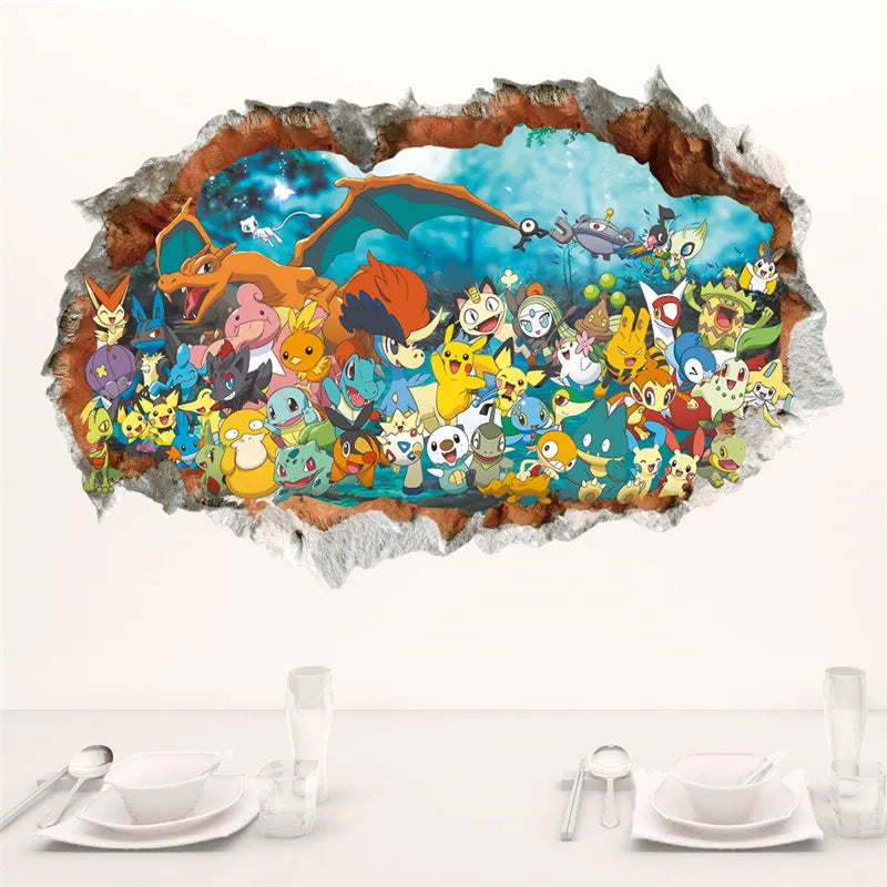 Cartoon Pokémon Pikachu Wandaufkleber für Kinder Wanddekoration Poster