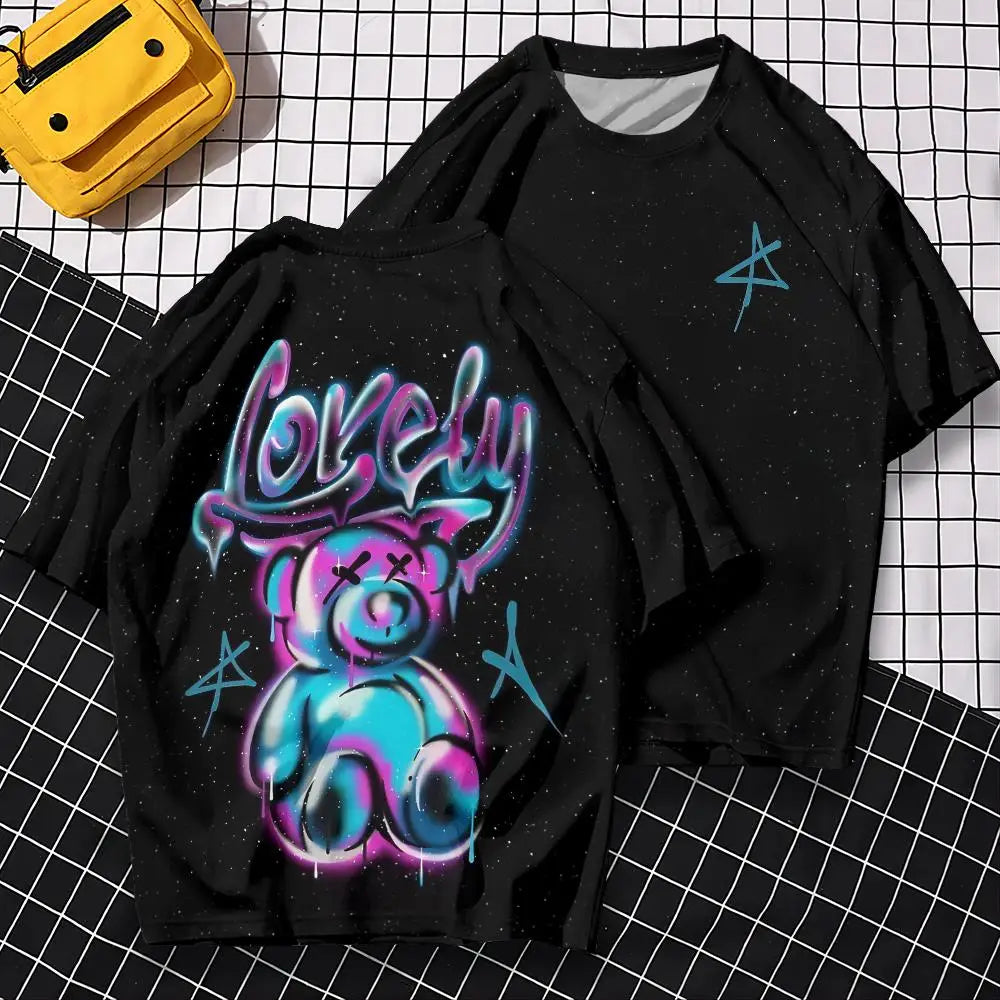T-shirt à manches courtes avec ours 3D Harajuku