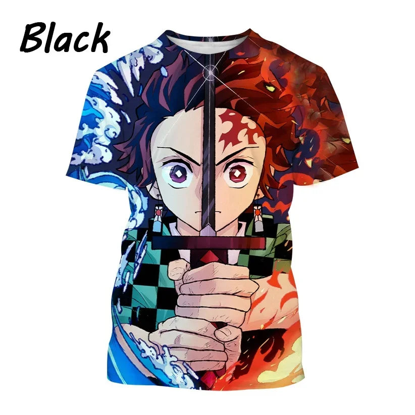 Demon Slayer Kamado Tanjirou T-Shirt 3D Printed Personality Round Neck