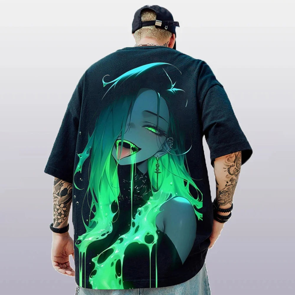T-shirt d'été pour hommes avec imprimé anime 3D surdimensionné, haut décontracté tendance