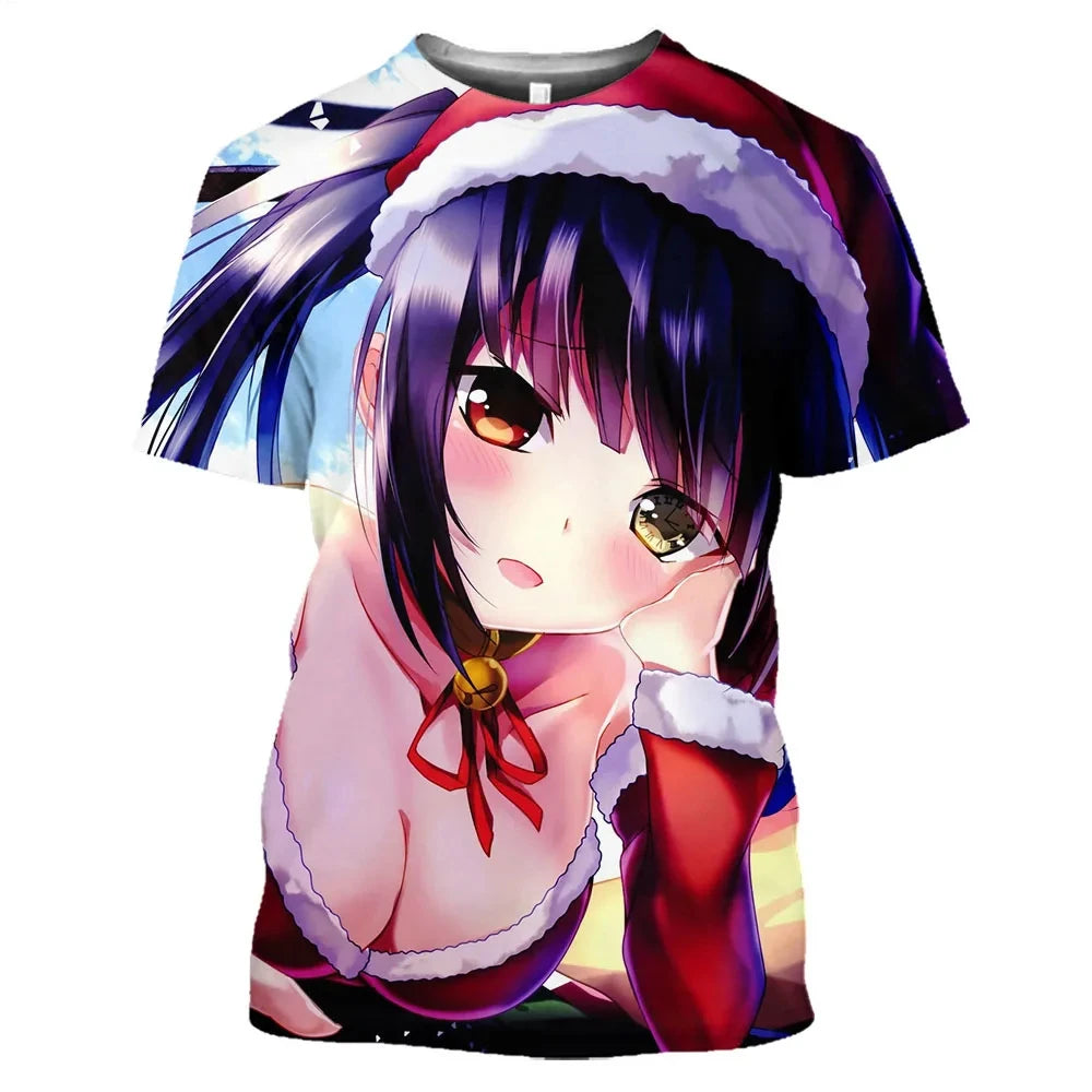 Anime Character Tokisaki Kurumi Print T-Shirt 3D Short Sleeve Summer Fashion Harajuku Style Cartoon Top for Men/Women Kids