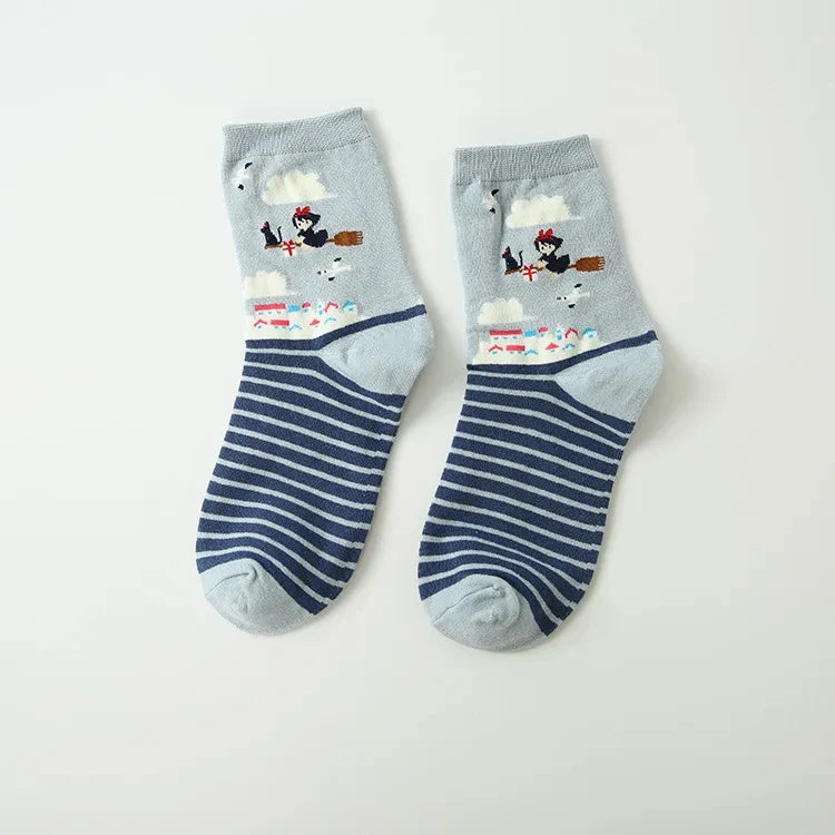 Anime Big Cat & Calcifer Socken – Halbtransparentes Cartoon-Design