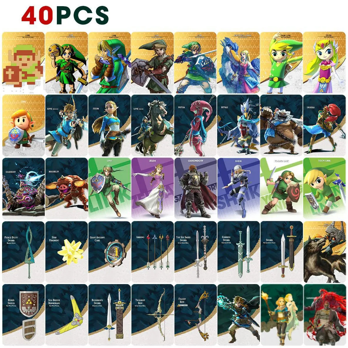 Neuer Stil, 40 Stück Zelda Amiibos-Karten gelten für die Legende