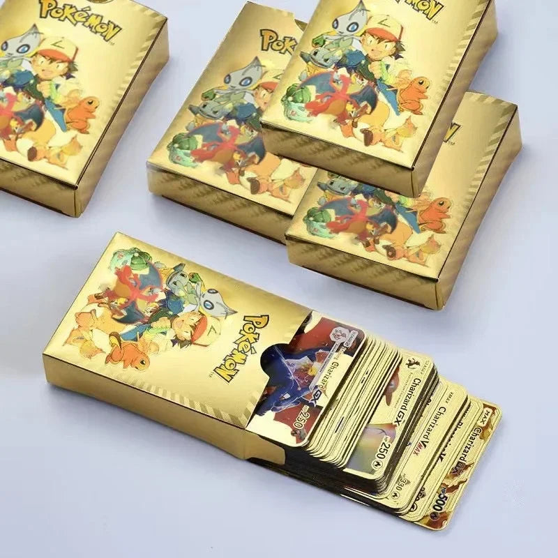 27-110 stücke Pokemon Karten Pikachu Gold Silber Schwarz Bunte Vmax GX Sammlung Karte Spielzeug