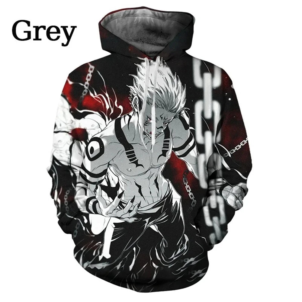 Neuer Anime Jujutsu Kaisen 3D-Druck-Hoodie – Lässiger übergroßer Pullover für Männer und Frauen