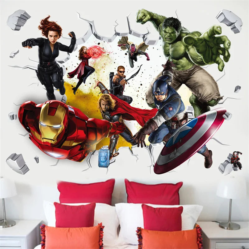 3D Stereoskopische Wirkung Avengers Wandaufkleber für Kinder Marvel Superhero Movie Poster Dekoration