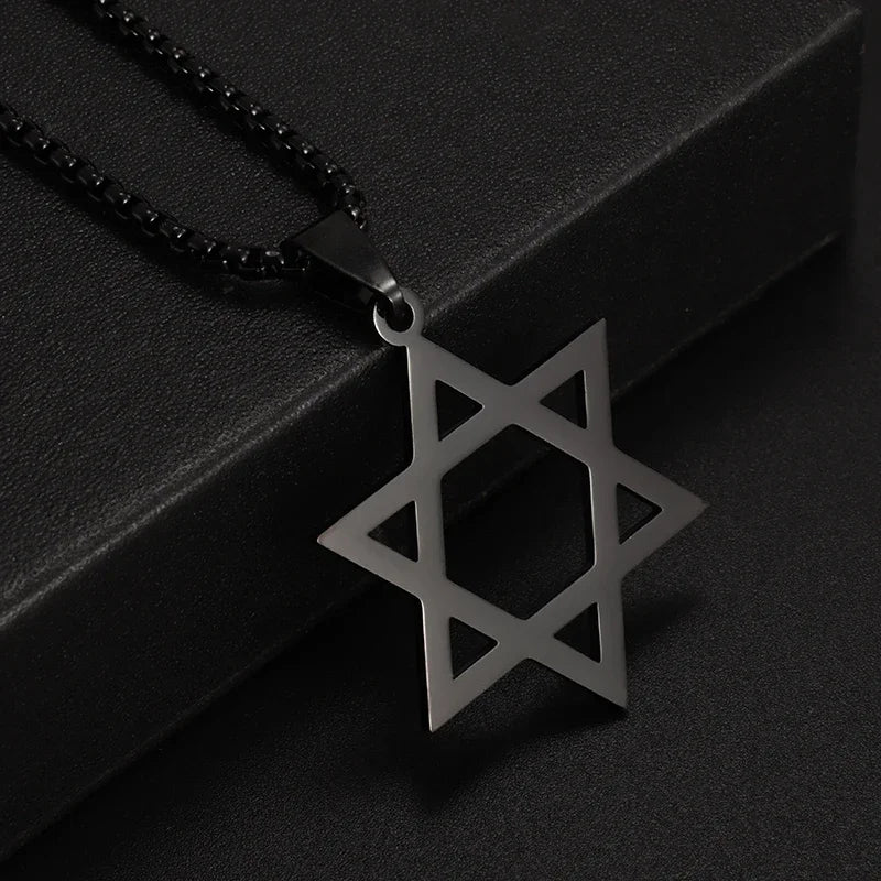Retro Punk Solomon Seal Necklace – Hexagonal Stainless Steel Star of David Pendant for Men & Women