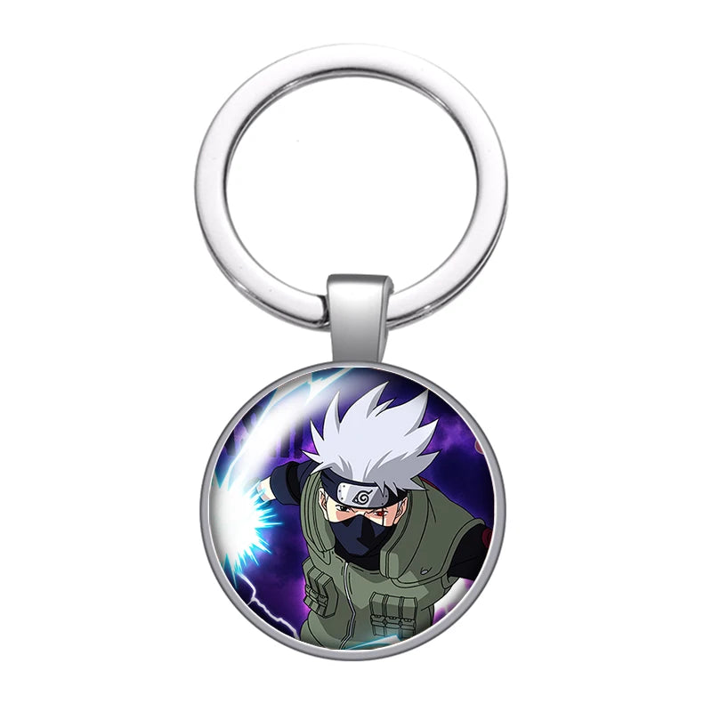 MINISO Naruto Anime Uzumaki Kakashi Uchiha Foto Glas Cabochon Schlüsselanhänger Tasche Auto Schlüsselanhänger Ringhalter