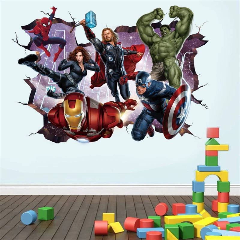 3D Stereoskopische Wirkung Avengers Wandaufkleber für Kinder Marvel Superhero Movie Poster Dekoration