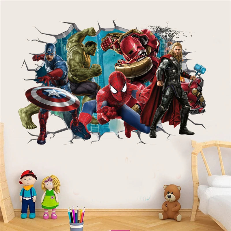 3D Stereoskopische Wirkung Avengers Wandaufkleber für Kinder Marvel Superhero Movie Poster Dekoration